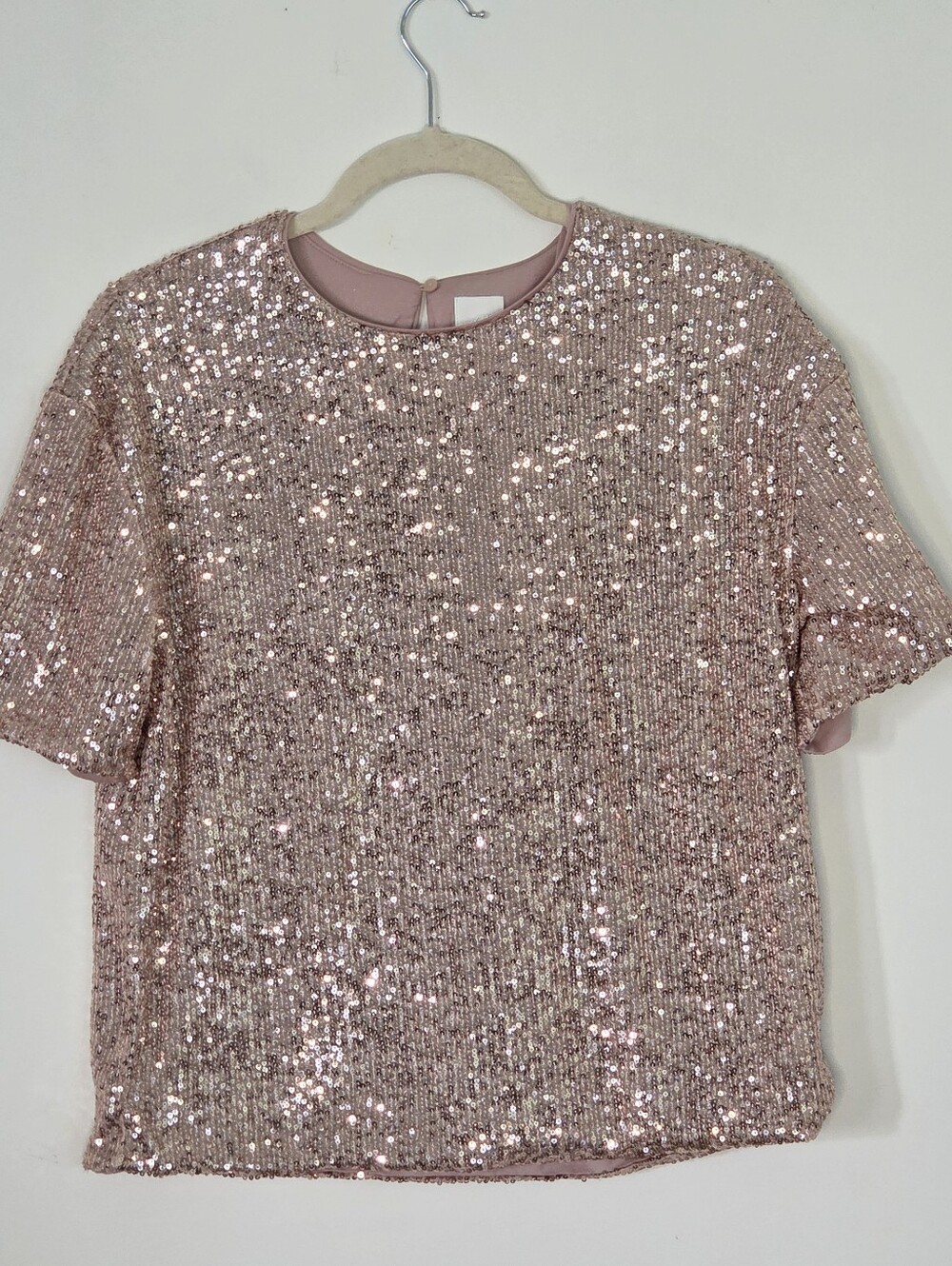 H&M Blush Pink Sequin Short Sleeve Top Size S